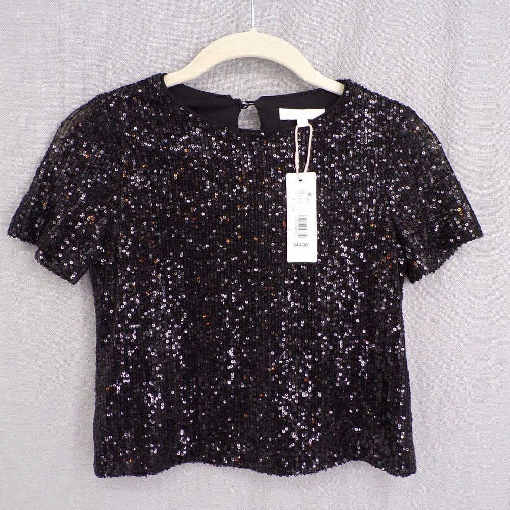 GB Girls NWT Sequin Black Short Sleeve Top - size M